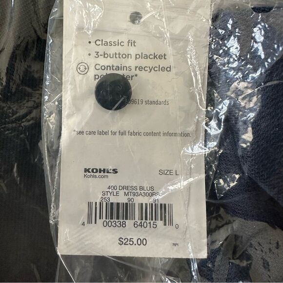 Tek Gear Men’s Short Sleeve Polo Shirt Classic Fit 3 Button Large Dress Blue - Picture 5 of 5